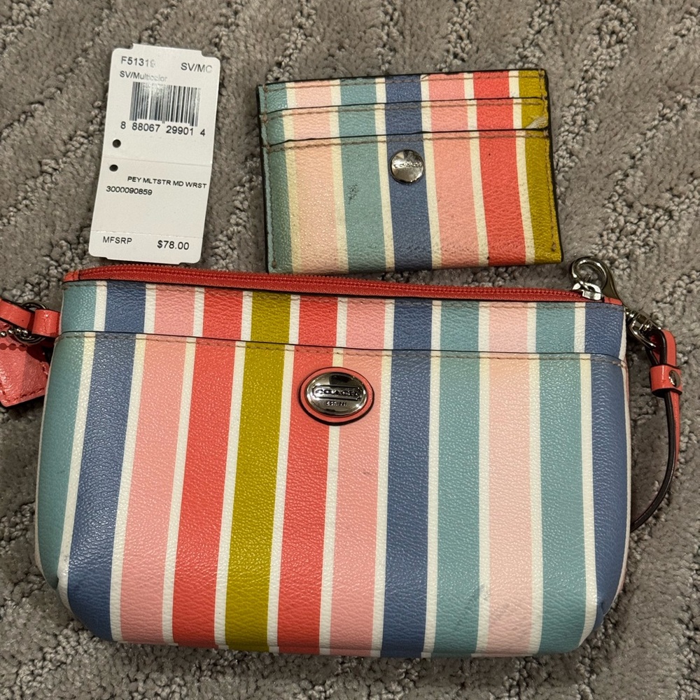 Coach Peyton Colorful Striped Wristlet and Card Holder